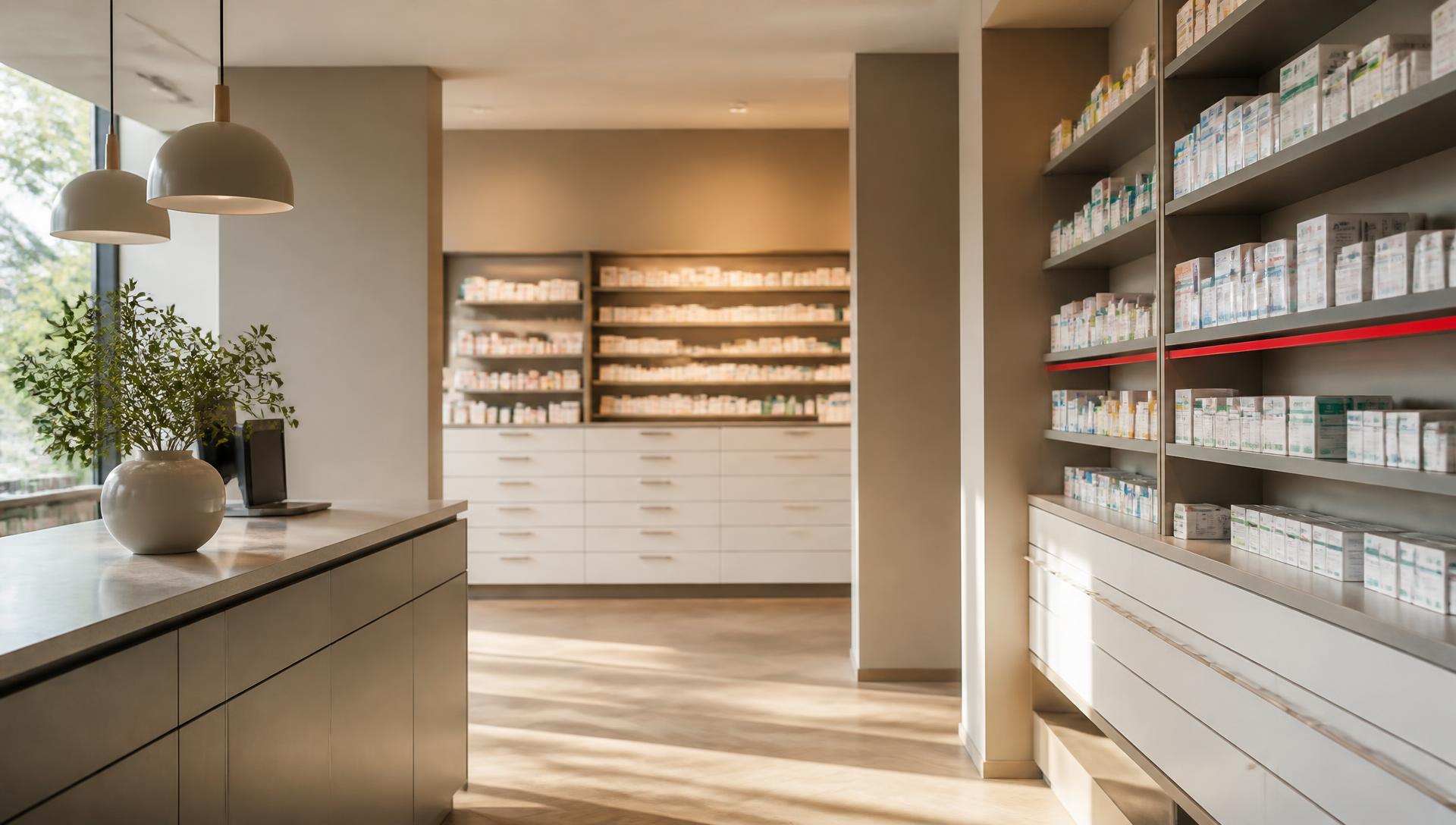 Innenansicht der Pasteur Apotheke in München-Großhadern
